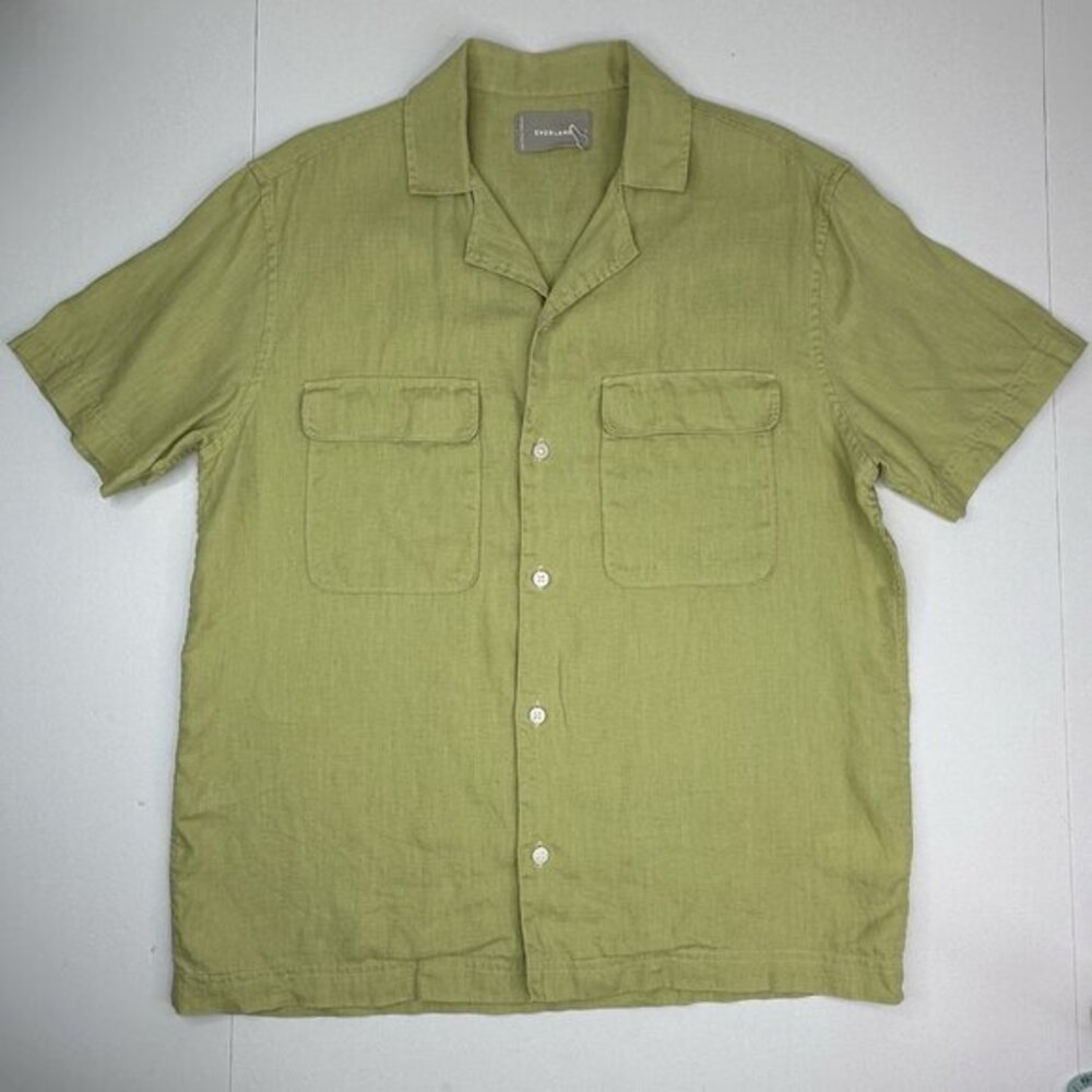 Everlane Mens Linen Relaxed Camp‎ Shirt Lime Green Short Sleeve Small NWOT